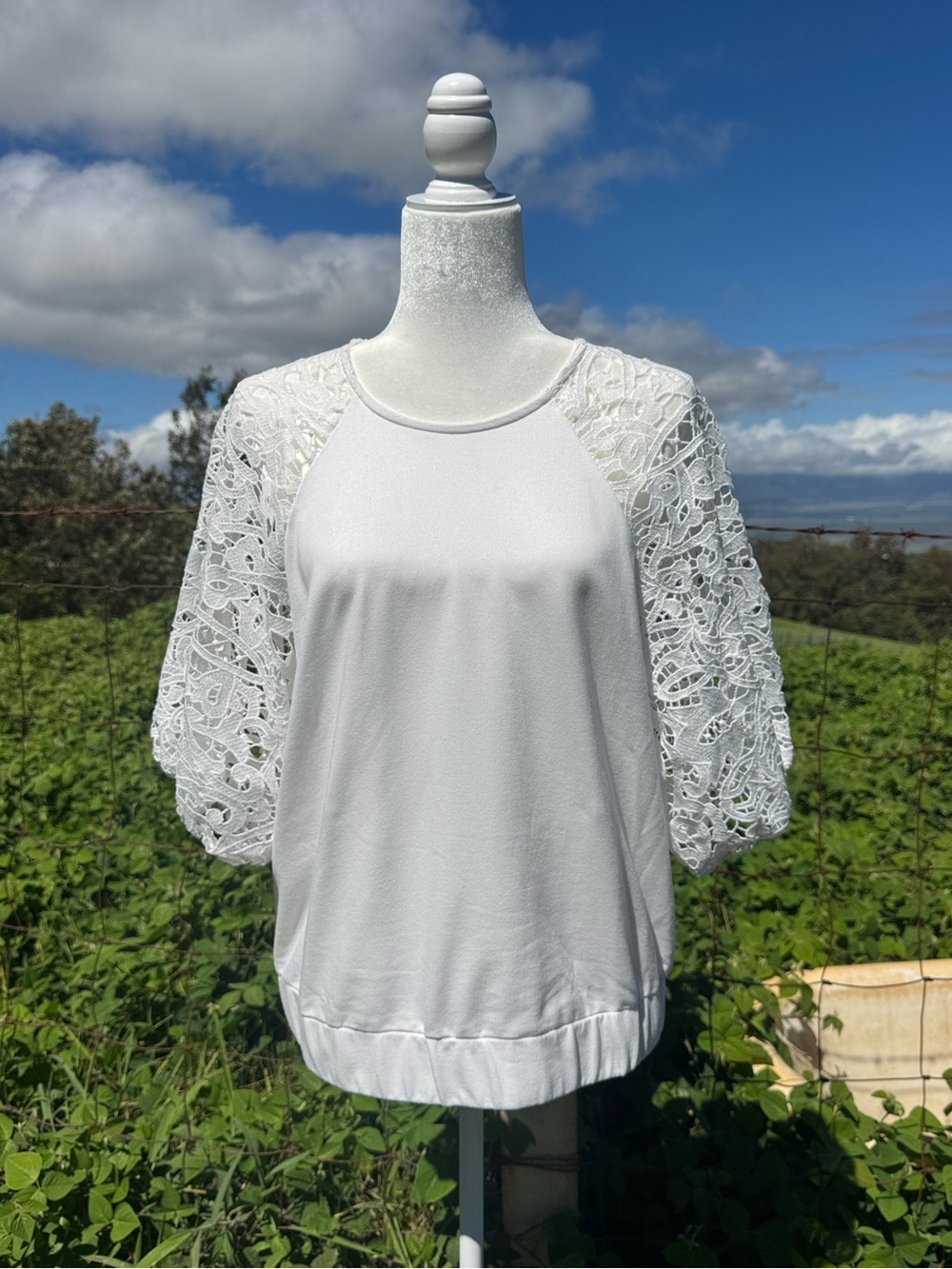 NWOT Anthropologie Dolan Lace Sleeve Sweatshirt White Romantic XL